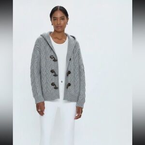 Cozy Gray Hooded Cable Knit Women's Sweater Cardigan